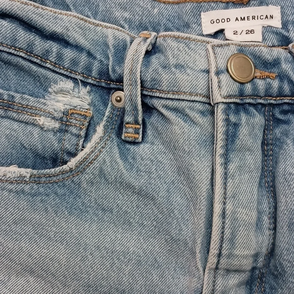 Good American Indigo Good 90's High Waist Denim Distressed Shorts